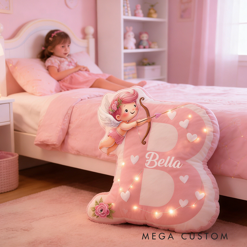 Personalized Cupid Initial Letters Pillow Custom Name Valentine's Day Gift Pillow Soft Decorative Graphic 3D Print Pillow for Her