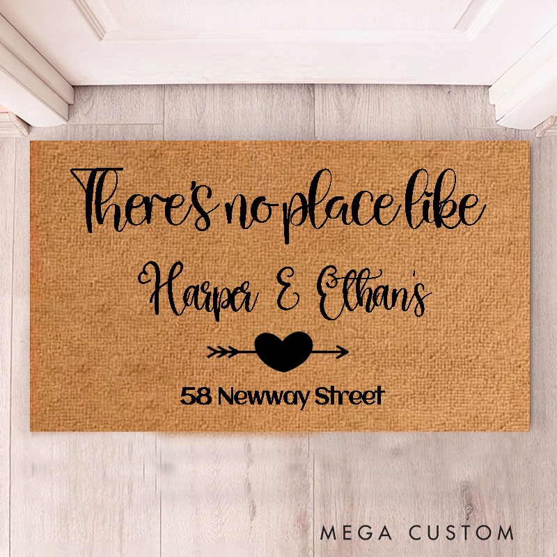 Personalized There's No Place Like Custom Couple House Doormat Custom Durable Coir Rug Decorative Accent For Entryways Or Anniversary Gifts