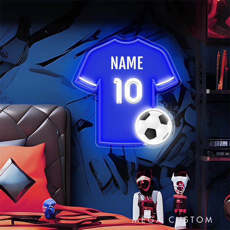 Personalized LED Soccer Jersey Neon Sign with Custom Name and Number for Soccer Enthusiast