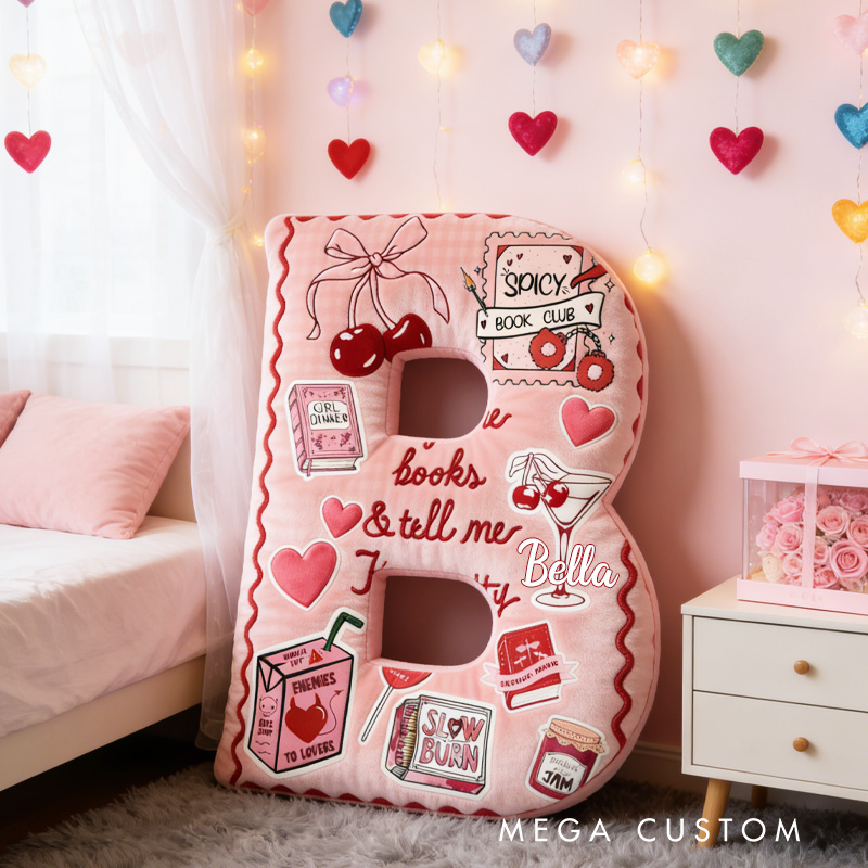 Personalized Buy Me Books Alphabet Throw Pillow Graphic 3D Book Club Letter Pillow with Name for Girlfriend Wife Book Lover Bookish Bookworm Valentines Day Gift