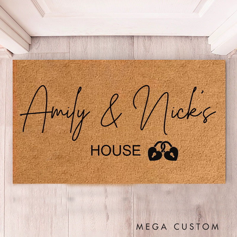 Personalized Couple House Doormat Custom Name Durable Coir Rug Decorative Accent For Entryways Wedding Anniversary Housewarming Or Weddings Gifts