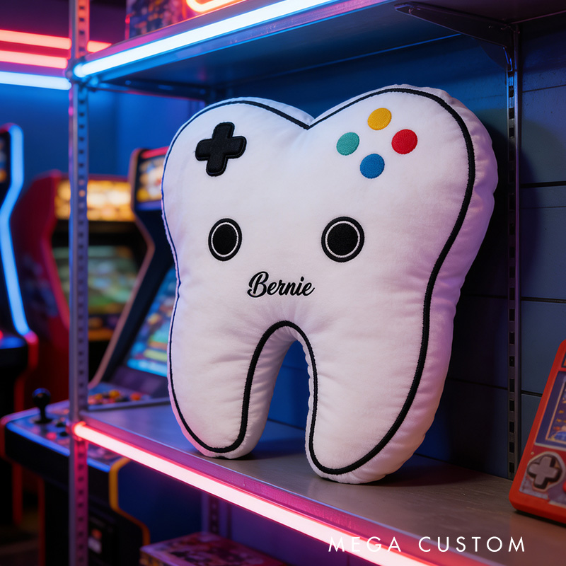 Personalized Gaming Controller Pillow for Kids Tooth Game Controller Pillow Custom with Name Gift for Game Kids