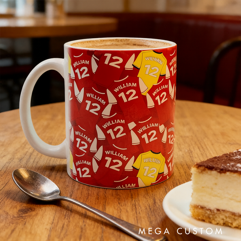 Personalized Soccer Jersey Mug with Custom Name and Number Design