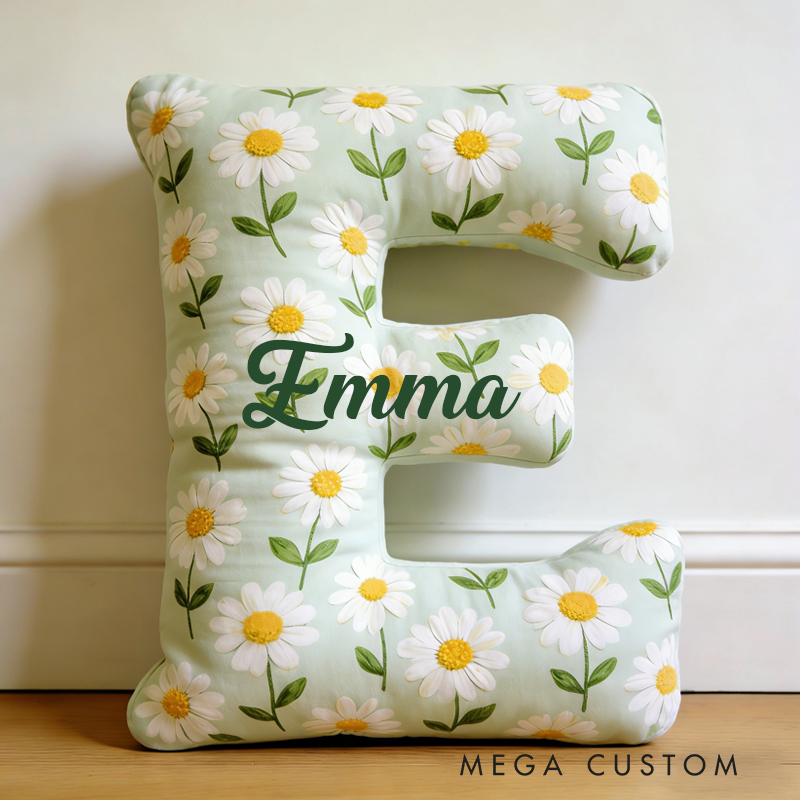 Personalized Letter Daisy Pillow Initial Flower Throw Pillow Custom Holiday Home Decor Letter Pillow for Girl Friend