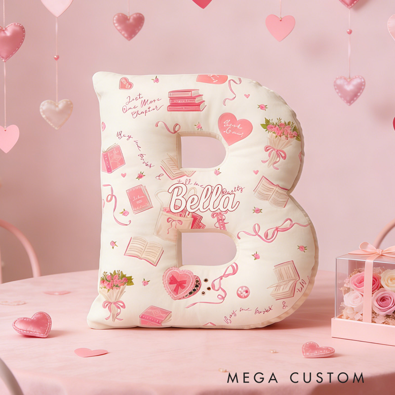 Personalized Buy Me Books Alphabet Throw Pillow Graphic 3D Book Lover Letter Pillow with Name for Girlfriend Wife Bookish Bookworm Valentines Day Gift