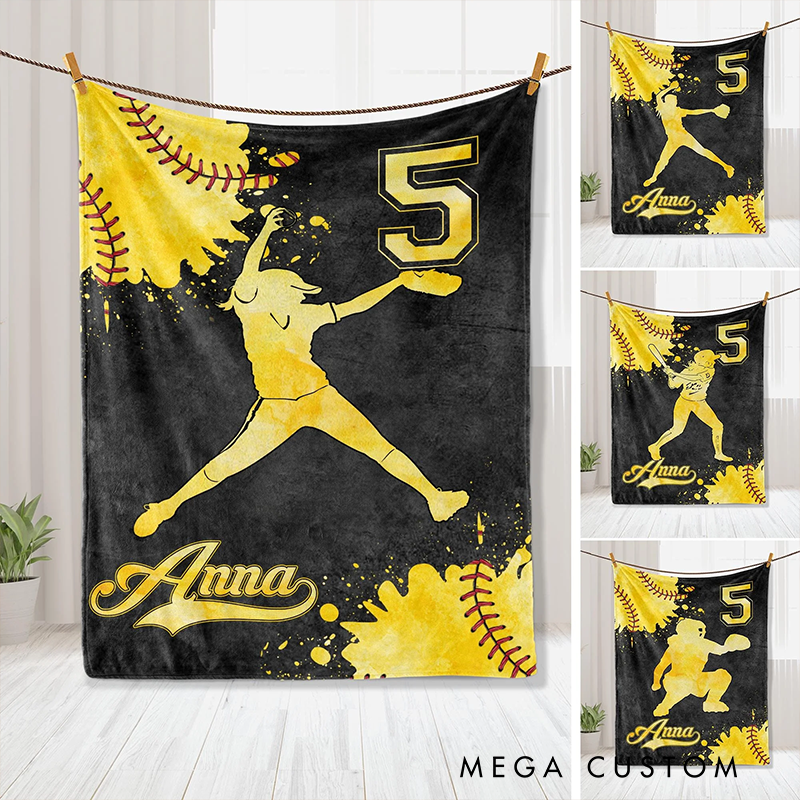 Personalized Softball Blanket with Custom Name and Number Design