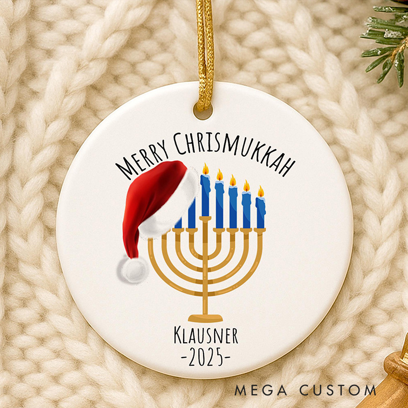 Personalized Chrismukkah Ornament with Custom Name and Year Religious Decor Hanukkah & Christmas Ceramic Keepsake Gift Merry Chrismukkah Gift