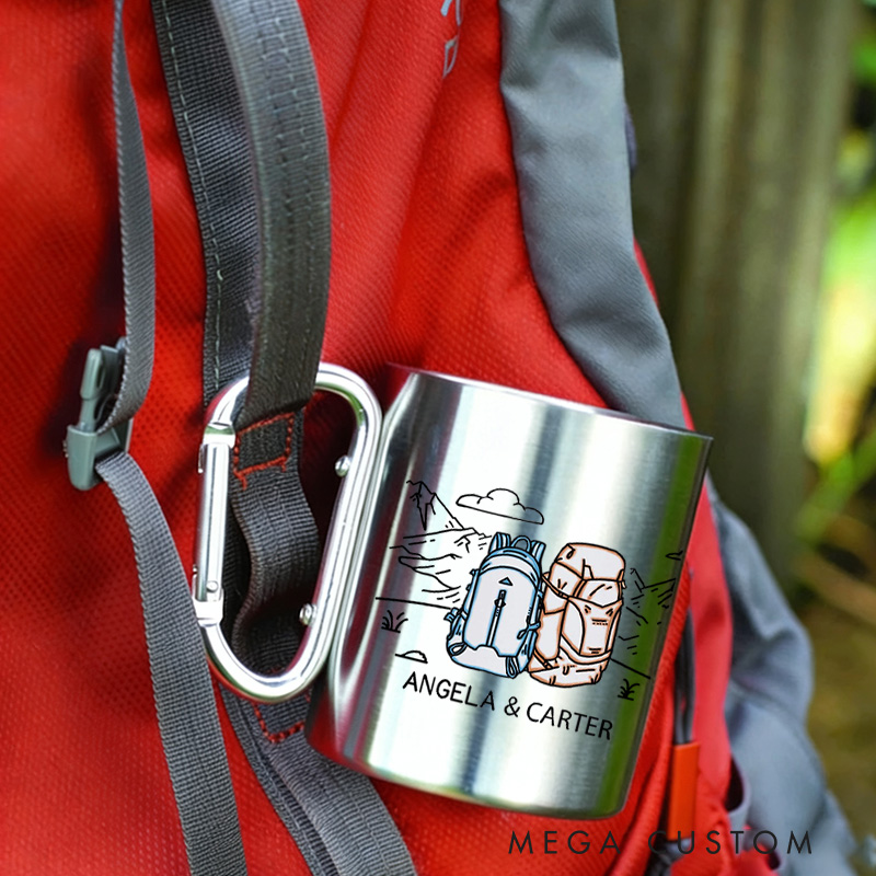 Personalized Partner Carabiner Mug Hiker Mountains Tea Cup Coffee Mug Stainless Steel Mug Valentine's Day Gift Set Couple Outdoor Gift