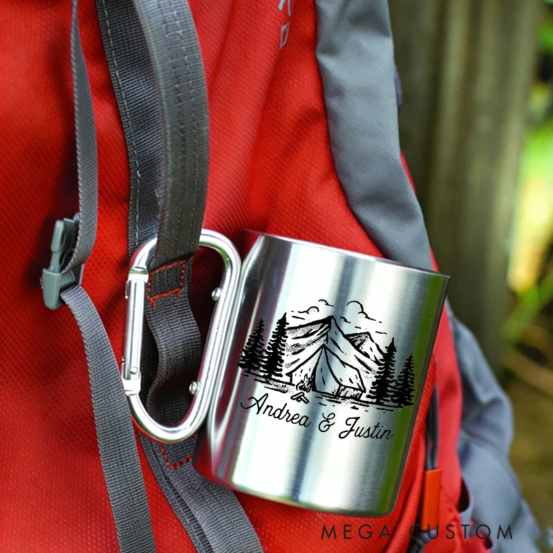 Personalized Customizable Stainless Steel Mug Hiker Mountain Silhouette Mug Couple Outdoor Hiking Gift