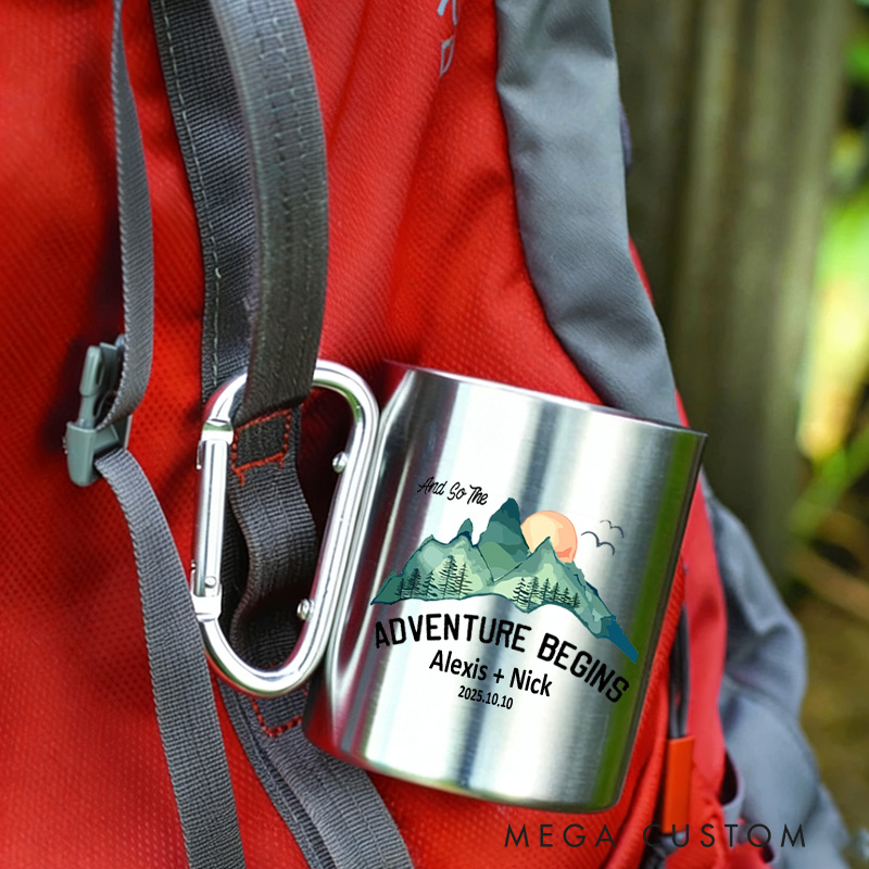 Personalized Wedding Camping Mug Adventure Mountains Couples Campfire Mugs Engagement Wedding Gift for Couple Outdoor