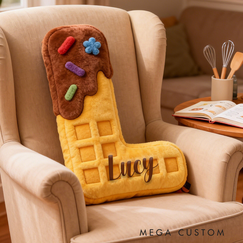 Personalized Waffle Cone Initial Pillow Graphic 3D Print Pillow with Name for Baking Lovers 