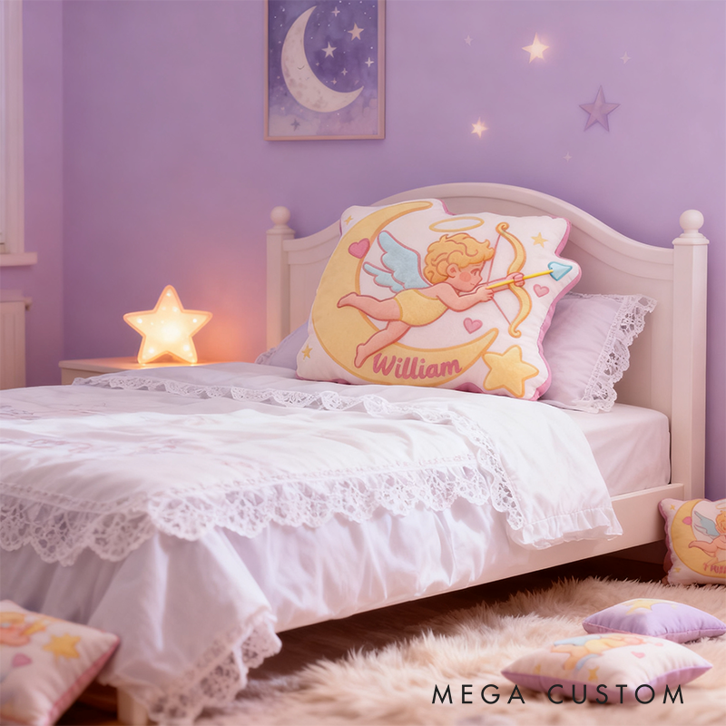 Personalized Name Cupid Moon Pillow Custom Name Valentine's Day Gift Pillow Soft Decorative Graphic 3D Print Pillow for Her