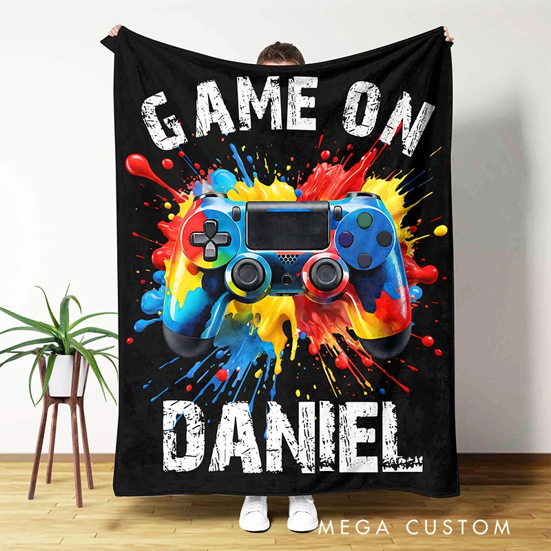Personalized Game Controller Splatter Paint Soft Throw Blanket with Name and Title Gamer Home Decor Birthday Gift for Game Lover Kid