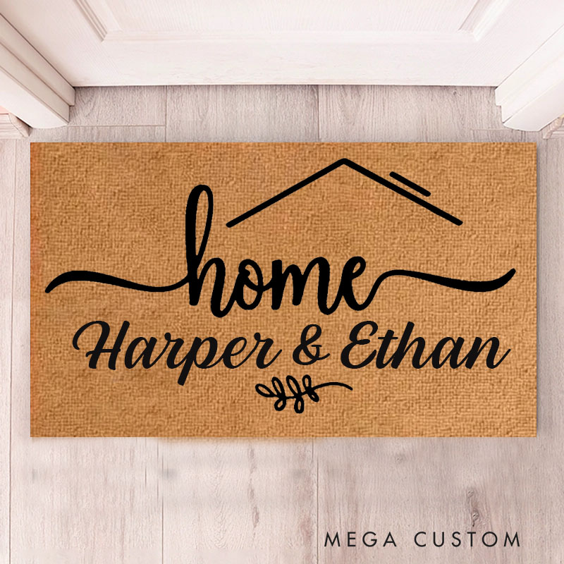 Personalized Couple House Doormat Custom Name Durable Coir Rug Decorative Accent For Entryways Wedding Anniversary Housewarming Or Weddings Gifts