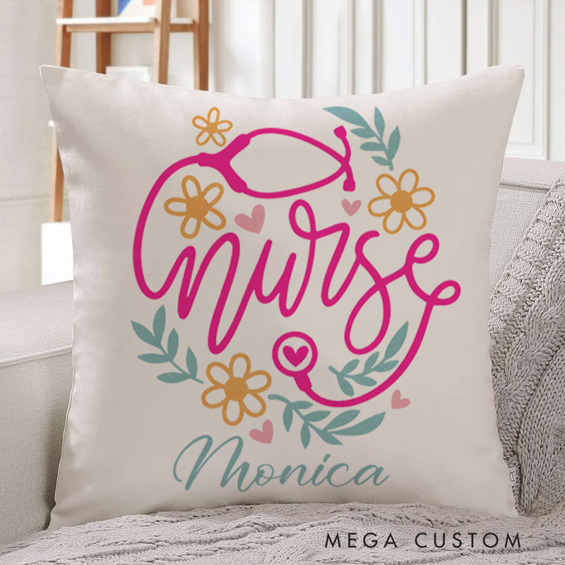 Personalized Throw Pillow for Nurse Compassion in Bloom Nurse Touch Design Nurse Appreciation Gifts