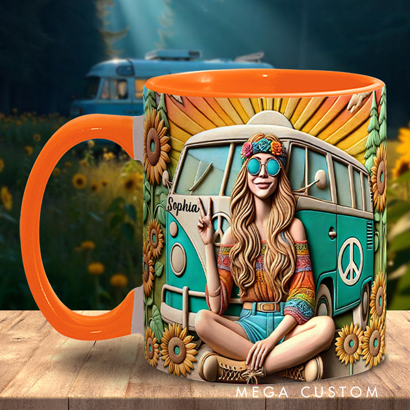Personalized Hippie Soul Accent Mug Colorful Hippie Car Hippie Coffee Mug Bohemian Coffee Mug