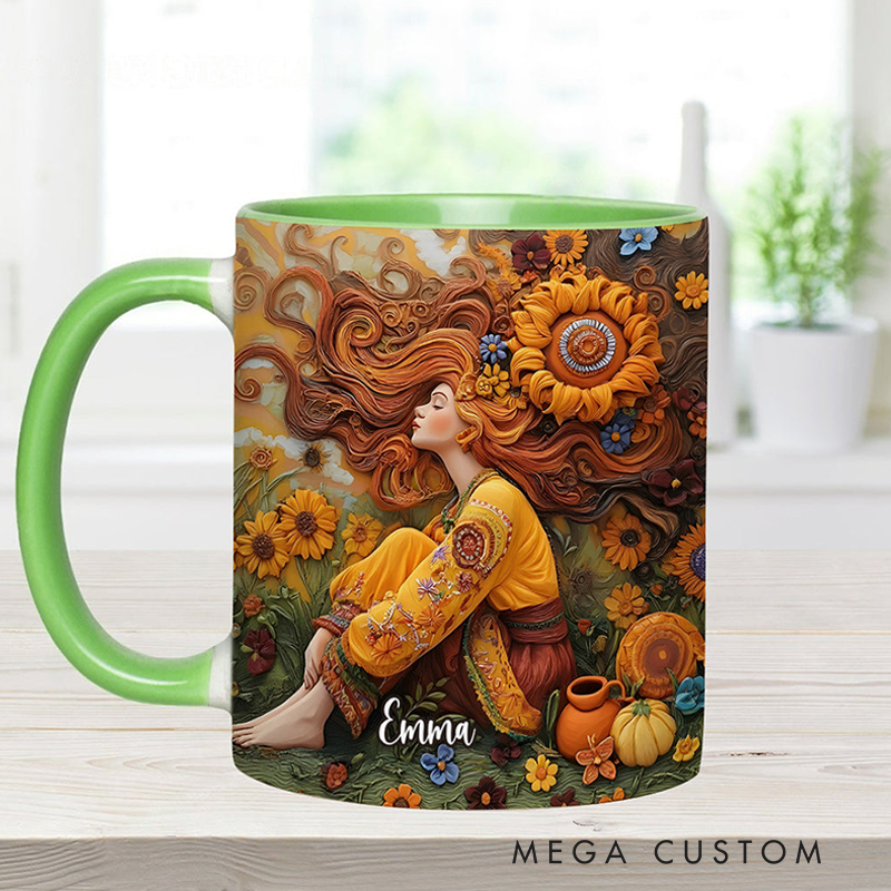 Personalized Hippie Accent Mug Custom Name Hippie Lover Gifts Colorful Hippie Coffee Mug Bohemian Coffee Mug