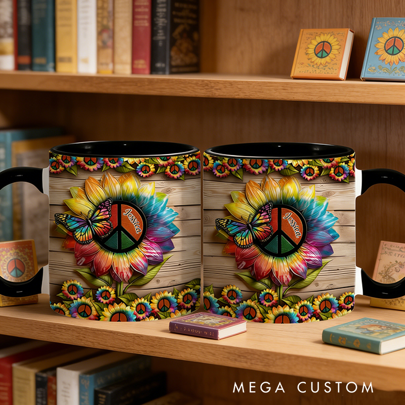 Personalized Hippie Accent Mug Custom Name Hippie Flower Hippie Coffee Mug Bohemian Coffee Mug