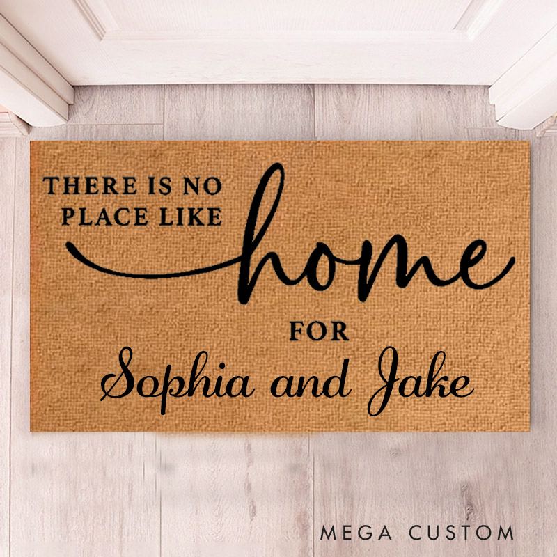 Personalized Welcome Doormat There Is No Place Like Home Custom Home Mat with Name for Couple Family Gift Housewarming Gift