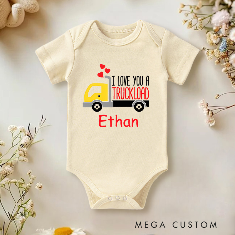 Personalized I Love You a Truckload Valentine's Baby Onesie Gift for Baby