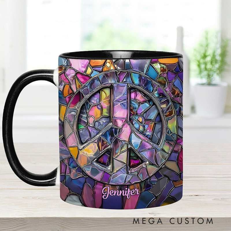 Personalized Hippie Accent Mug Custom Name Hippie Soul Peace Love Mug for Music Lover Gift