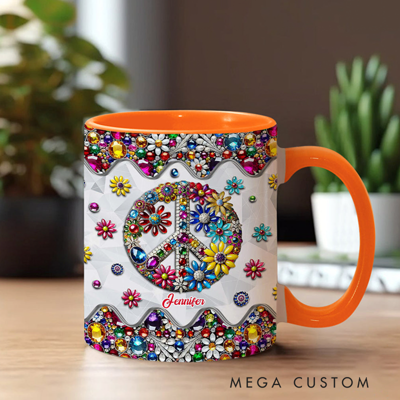 Personalized Hippie Accent Mug Custom Name Colorful Hippie Soul Peace Love Mug for Music Lover Gift