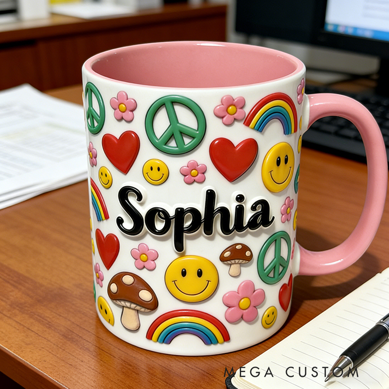 Personalized Hippie Accent Mug Custom Name Colorful Hippie for Music Lover Gift