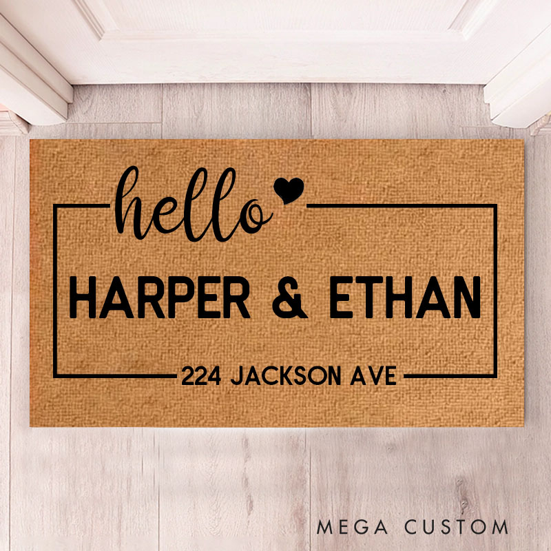 Personalized Hello Custom Couple House Doormat Durable Coir Rug Decorative Accent For Entryways Housewarming Or Wedding Gifts