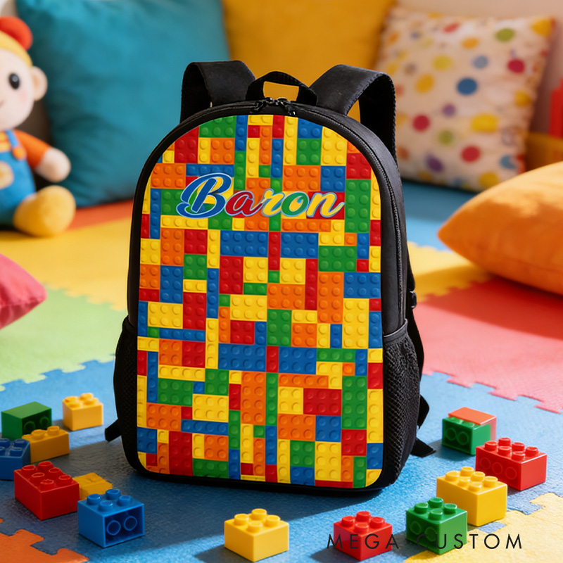 Personalized Building Block Pattern Backpack for Kids Custom Name Backpack Gift for Kid