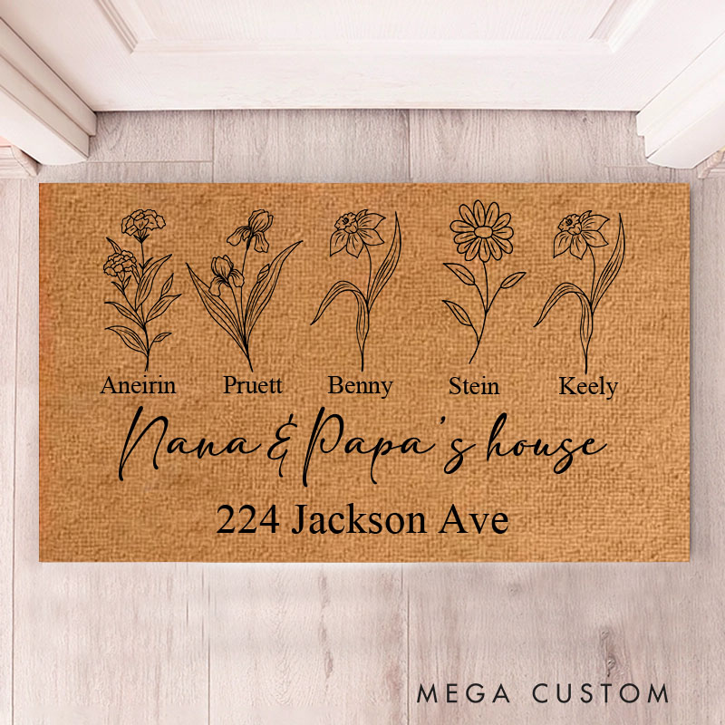 Personalized Nana&Papa’s House Doormat Custom Family House Doormat With Names Gifts for Grandparents Housewarming Gifts Home Decor