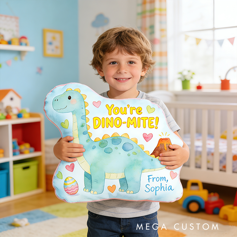 Personalized Cute Dinosaur Shaped Pillow For Kids With Colorful Volcano Theme Graphic 3D Print Pillow