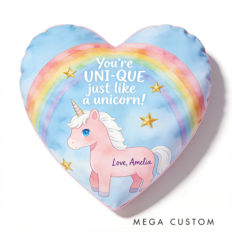 Personalized Heart Shaped Dream Horse Pillow For Girls With Rainbow Theme Graphic 3D Print Pillow