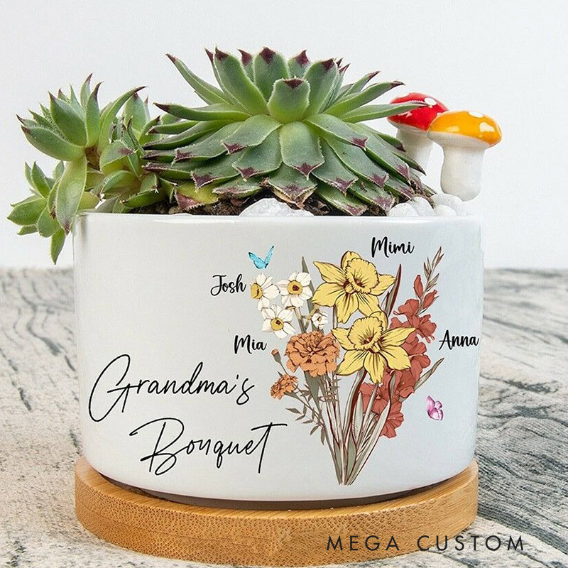Personalized Birth Flower Succulent Planter Mother's Day Gift Gift for Grandma Custom Name Flower Plant Pot Garden Lover Gift 