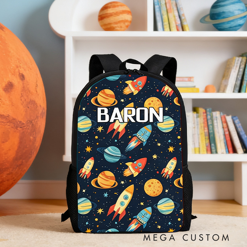Personalized Rocket and Planet Backpack for Kids Space Exploration Lover Backpack Custom Name Gift for Kid