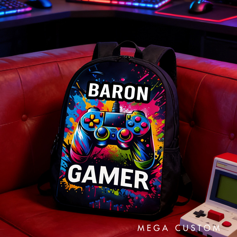 Personalized Gamer Backpack with Controller Art Backpack for Kids Custom Name Gift for Kid