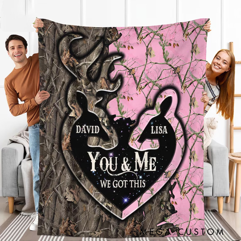 Personalized Deer Hunting Couple Throw Blanket Anniversary Gifts for Husband Hunting Gift for Husband Wife