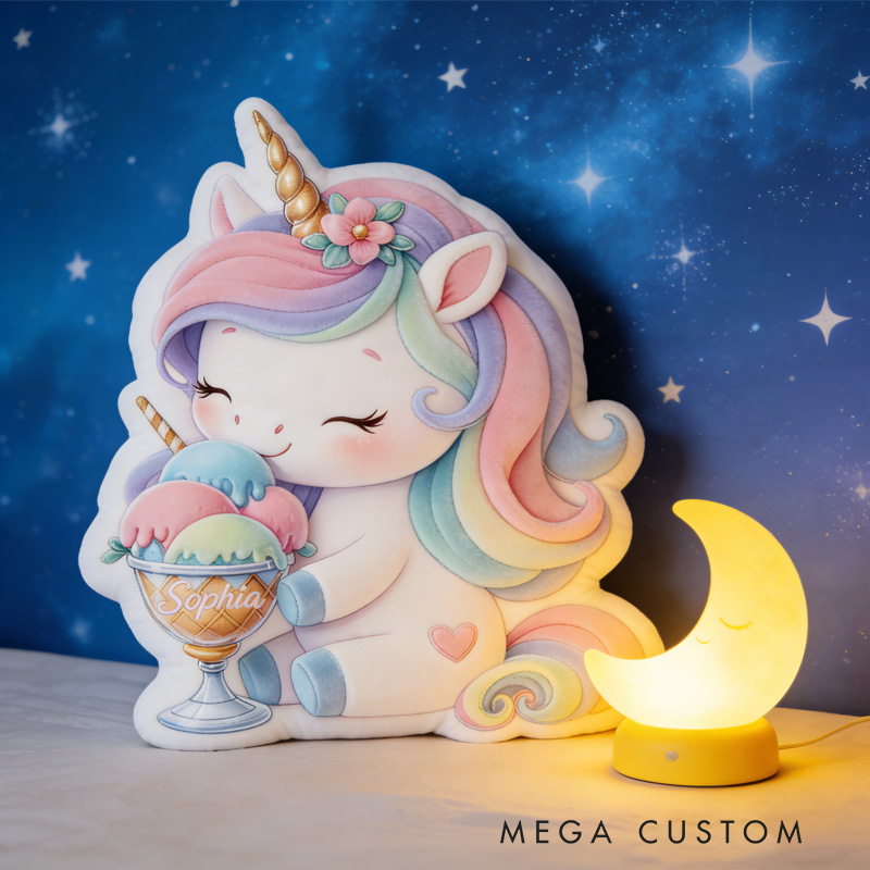 Personalized Ice Cream Alphabet Throw Pillow Graphic 3D Print Dream Horse Pillow with Name for Kids Girl Boy Baker Gifts Loving Room Decor