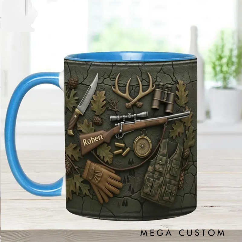 Personalized Hunting Stuff Accent Mug Wild Animal Hunter Cup Deer Buck Hunting Camo Two Tone Coffee Mug Gift for Hunting