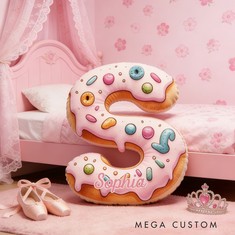Personalized Donut Alphabet Throw Pillow Graphic 3D Print Letter Pillow with Name for Girl Boy Kids Initial Pillow Baking Lover Gifts