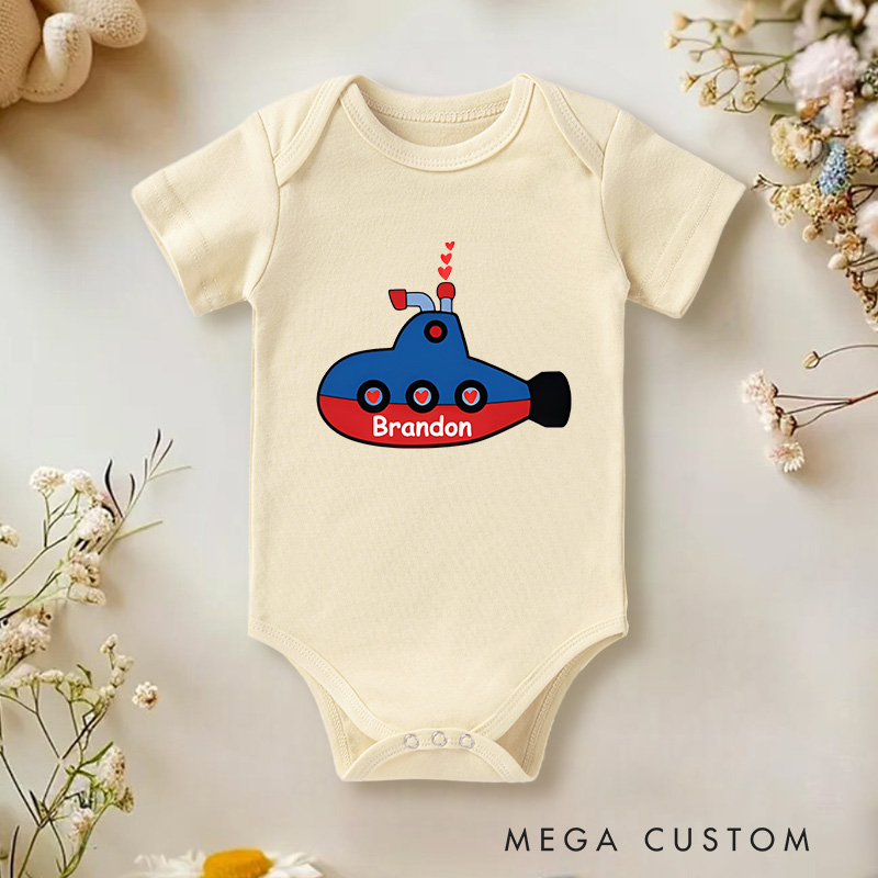 Personalized Submarine with Hearts Valentine's Baby Onesie Gift for Baby and Ocean Lovers