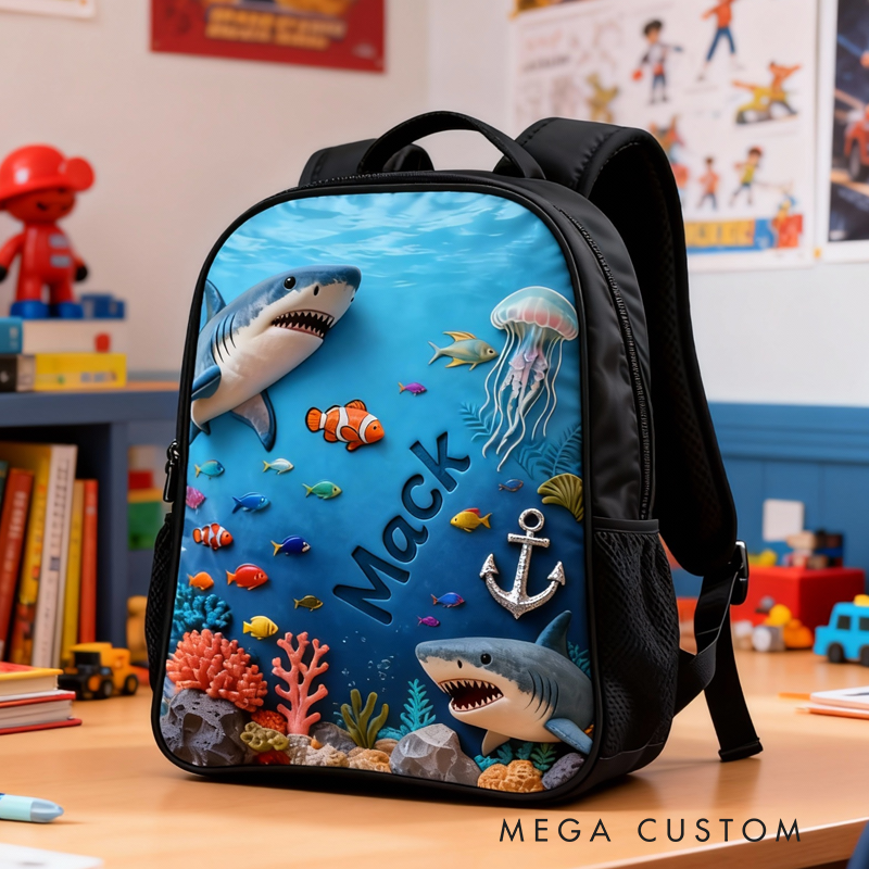 Personalized Underwater World Design and Custom Name for Kids Black to School Gift 