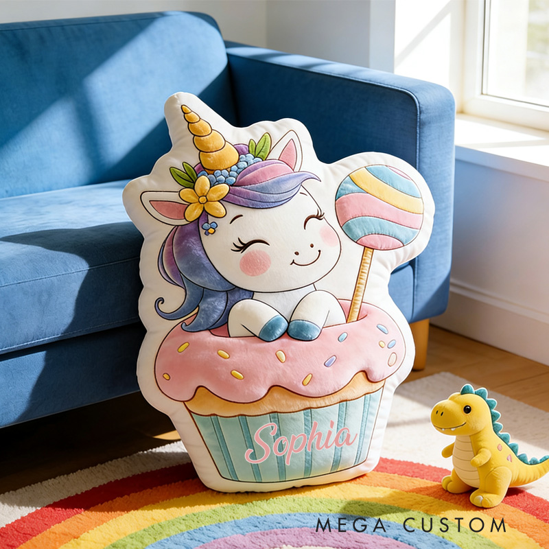 Personalized Cupcake Throw Pillow Graphic 3D Print Dream Horse Pillow with Name for Kids Girl Boy Baking Lover Gifts Loving Room Decor