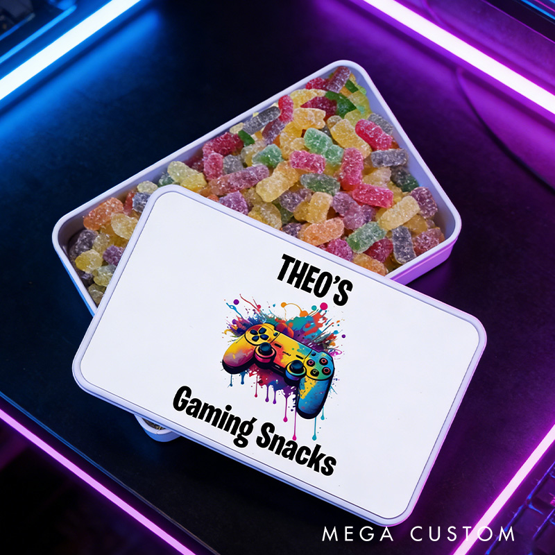 Personalised Gaming Snacks Tin Treat Box Gaming Snacks Storage Gift for Teenage Boy Gift for Gamer Lover