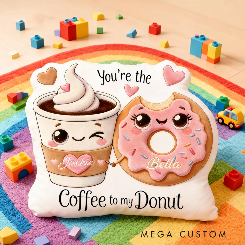 Personalized You are the Coffee to My Donut Throw Pillow Graphic 3D Print Couple Food Pillow with Name for Girlfriend Boyfriend Baking Lover Gifts Valentine's Day Gift