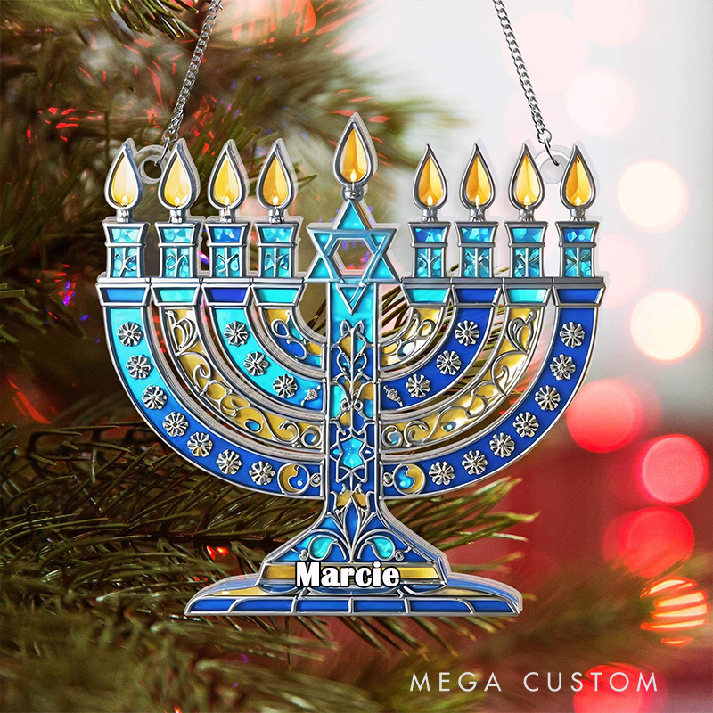 Personalized Hanukkah Menorah Suncatcher with Custom Name Jewish Window Hanging Sign Chanukah Jewish Holiday Star of David Happy Hanukkahs Israel Gift