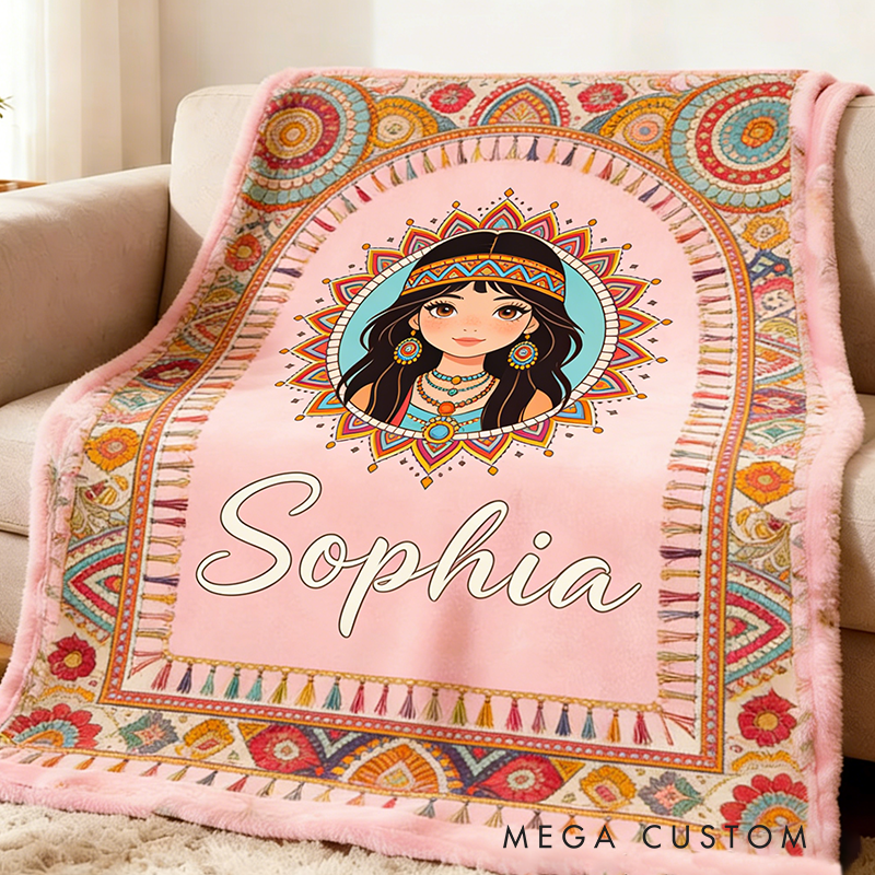 Personalized Bohemian Style Blanket Custom Name Hippie Girl Hippie Soul Peace Love Blanket for Music Lover Gift