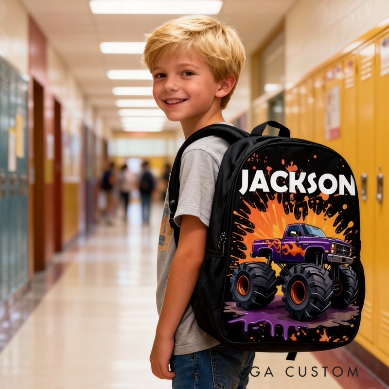 Personalized Big Wheel Off-Road Truck Design and Custom Name for Kids Black to School Gift 