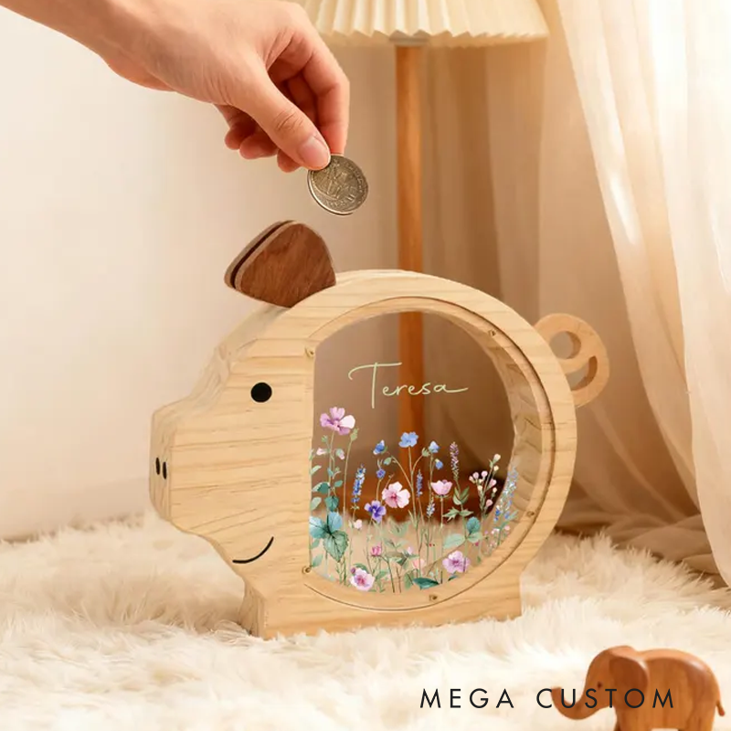 Personalized Girls Piggy Bank Wood Money Box for Kids Baby Shower Gift Personalized Wood Piggy Bank Nursery Decor Wooden Chritmas Gift