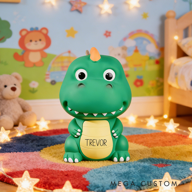 Personalized Colorful Dinosaur Money Bank Great For Nursery Decor Piggy Bank