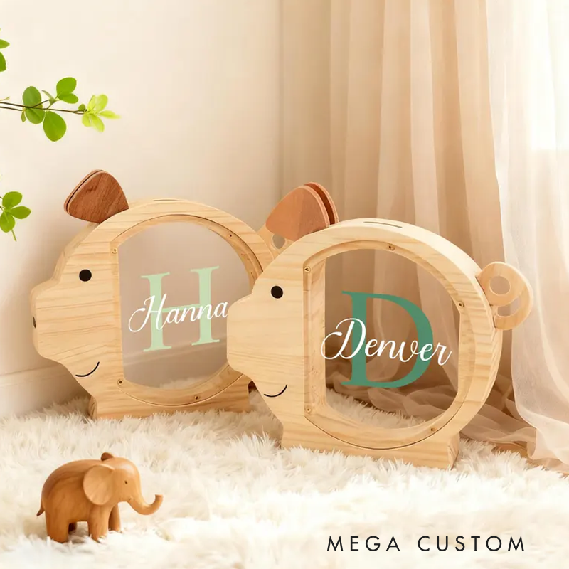 Personalized Kids Piggy Bank Wood Money Box for Kids Baby Shower Gift Personalized Wood Piggy Bank Nursery Decor Wooden Chritmas Gift